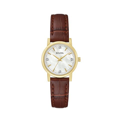 Bulova Womens Diamond Accent Brown Leather Strap Watch 27mm