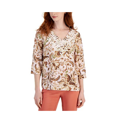 JM Collection Petite Blooming Bounty Shell-Embellished Top