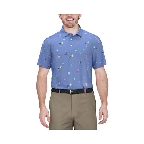 PGA TOUR Mens Flamingo Print Short Sleeve Golf Polo Shirt