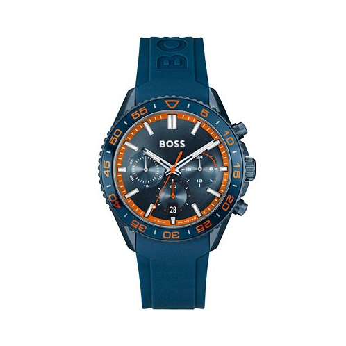 Hugo Boss Mens Runner Quartz Chrono Blue Silicone Watch 44mm