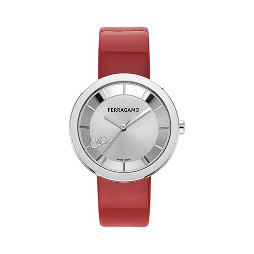 Ferragamo Salvatore Womens Swiss Red Patent Leather Strap Watch 35mm