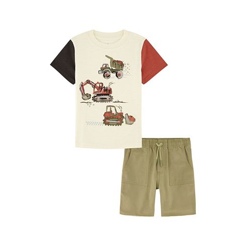 Kids Headquarters Toddler Boys Short Sleeve Colorblock T-shirt and Prewashed Canvas Shorts Set