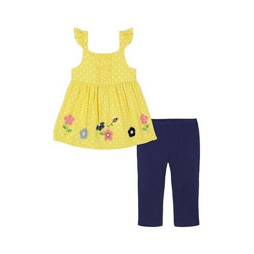 Kids Headquarters Toddler Girls Ruffle-Trim Popcorn Knit Tunic Capri Leggings Set