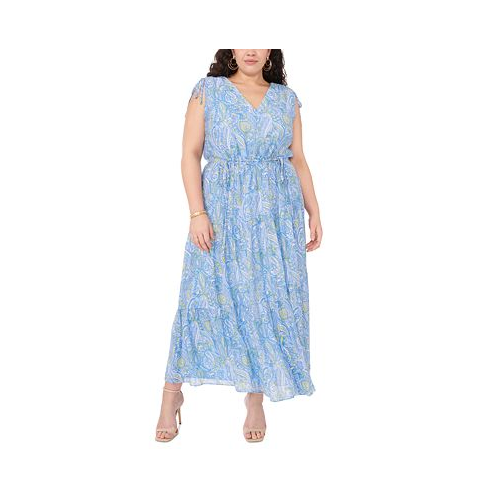 Vince Camuto Plus Size Printed V-Neck Tiered Maxi Dress