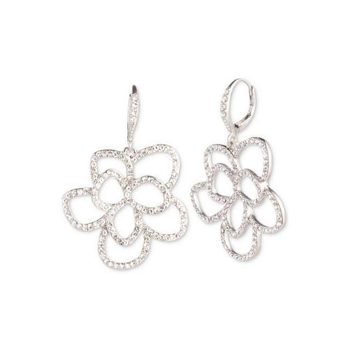 Givenchy Silver-Tone Crystal Open Floral Drop Earrings