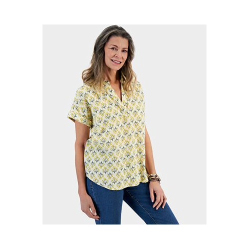 Style & Co Womens Printed Gauze Short-Sleeve Popover Top