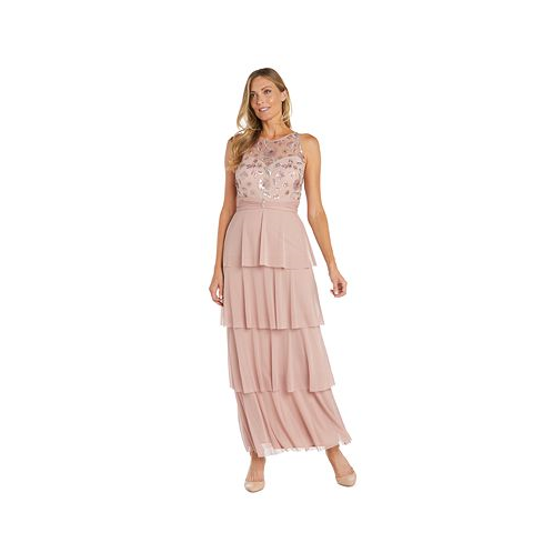 R & M Richards Womens Embellished Illusion-Bodice Gown
