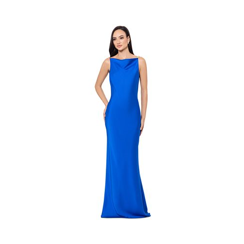 Betsy & Adam Womens Satin Beaded-Strap Gown