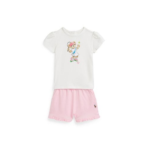 Polo Ralph Lauren Baby Girls Polo Bear Jersey T-shirt and Mesh Shorts Set
