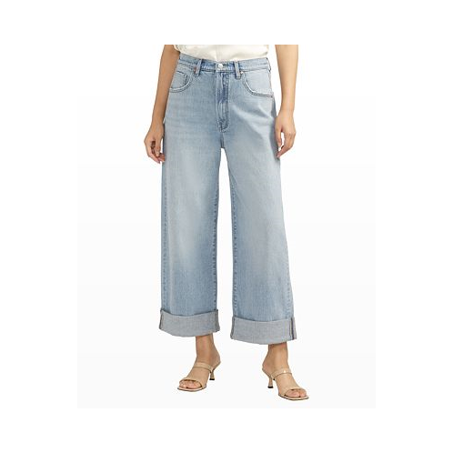 Silver Jeans Co. Womens Baggy Mid Rise Wide Leg Cropped Jeans