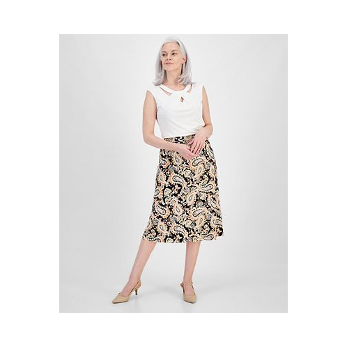 Kasper Womens Paisley-Print Pull-On Midi Skirt