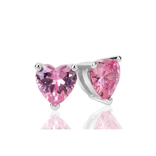 Suzy Levian New York Suzy Levian Sterling Silver Cubic Zirconia Pink Heart-Cut Love Stud Earrings