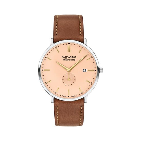 Movado Mens Silhouette Swiss Quartz Cognac Brown Leather Watch 40mm