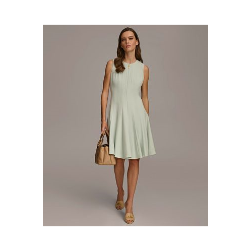 Donna Karan Womens Front Zip Sleeveless Fit & Flare Dress