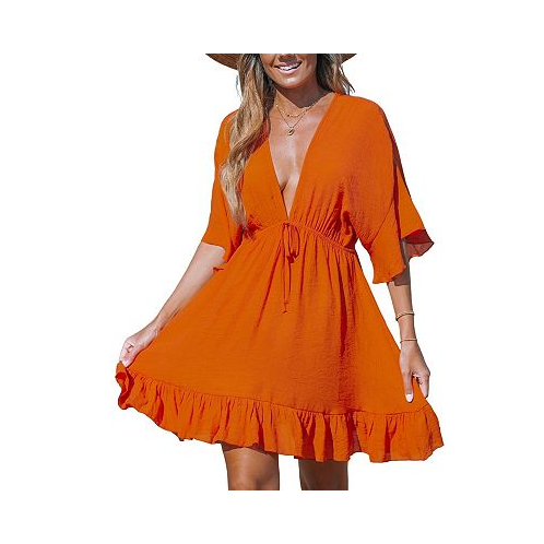 CUPSHE Womens Ruffled Tie Front Mini Cover-Up Dress
