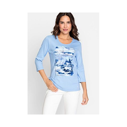 Olsen Womens 100% Cotton 3/4 Sleeve Placement Print T-Shirt