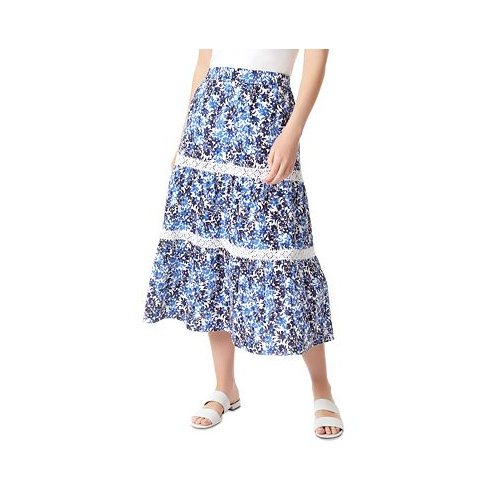 Jones New York Petite Lace-Trim Tiered Pull-On Midi Skirt