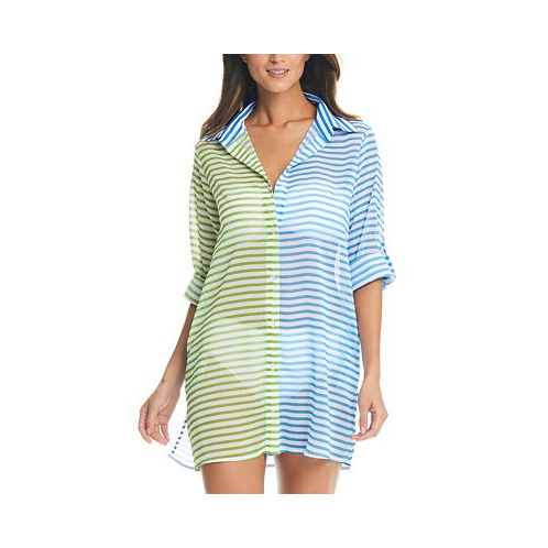 Bleu by Rod Beattie Womens Button-Front Chiffon Cover-Up