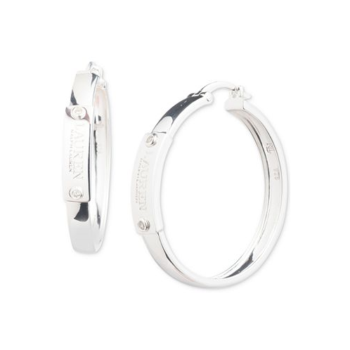 Ralph Lauren Sterling Silver Medium Crystal Logo Hoop Earrings 1.2
