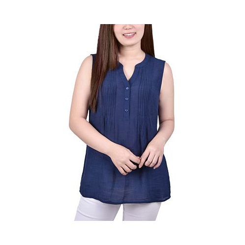 NY Collection Womens Sleeveless Pintucked Blouse