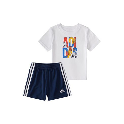 Adidas Baby Boys Graphic Cotton T-shirt and 3-Stripe Shorts 2 Piece Set