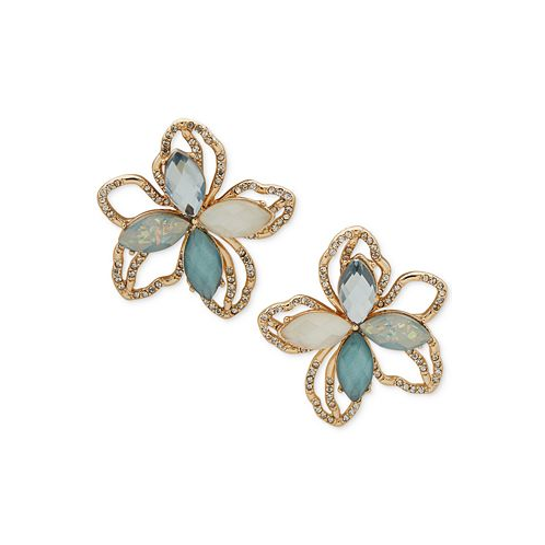 Anne Klein Gold-Tone Pave Tonal Stone & Mother-of-Pearl Flower Statement Stud Earrings
