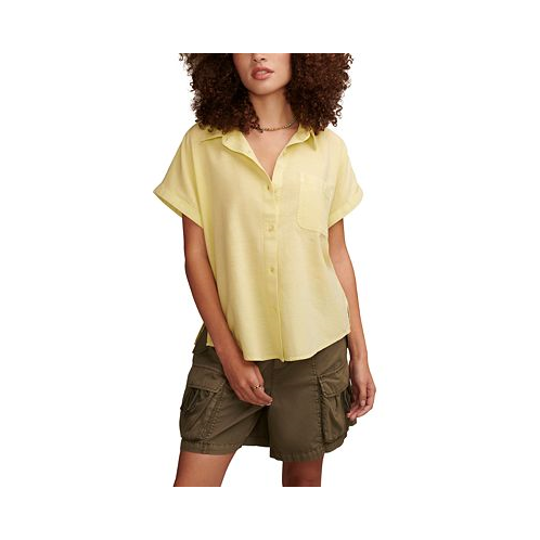 Lucky Brand Womens Linen Short-Sleeve Button-Down Shirt