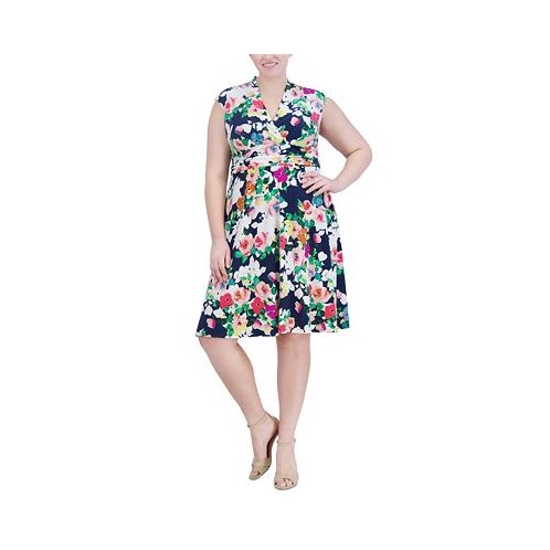 Jessica Howard Plus Size Floral Surplice-Neck Dress