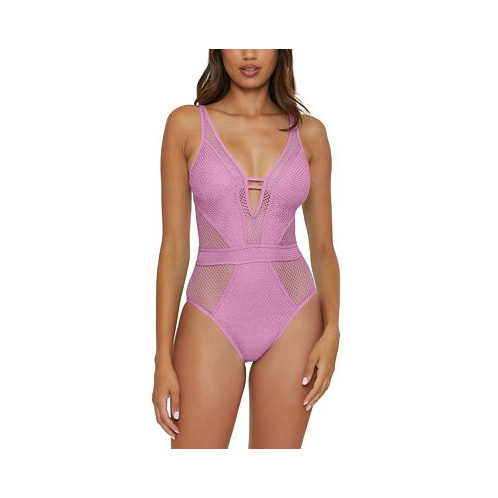 Becca Womens Network Plunge-Neck One-Piece Swimsuit