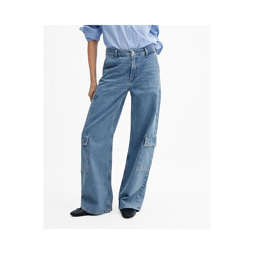 MANGO Womens Pockets Detail Loose Cargo Jeans