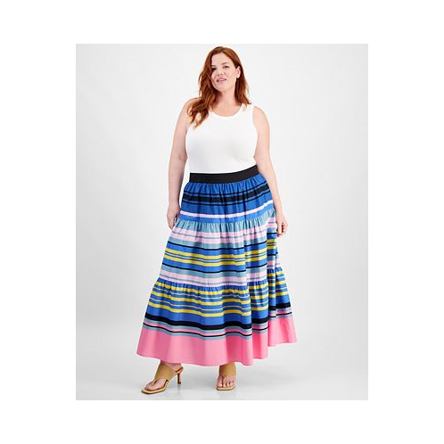 On 34th Trendy Plus Size Striped Tiered Maxi Skirt