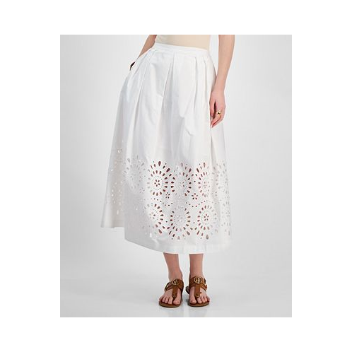Tommy Hilfiger Womens Cotton Eyelet-Border A-Line Skirt