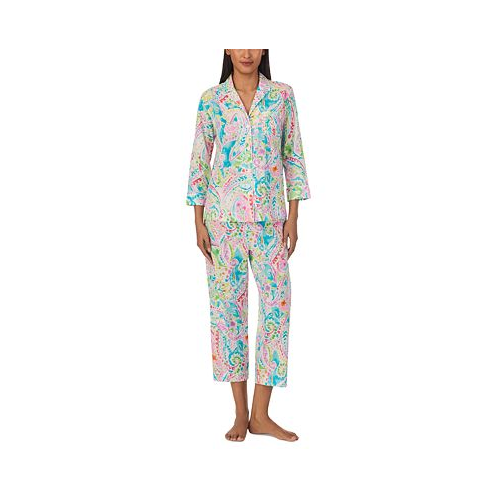 POLO Ralph Lauren Womens 3/4-Sleeve Cropped Pant Pajama Set