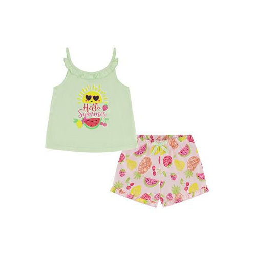 Kids Headquarters Toddler Girls Hello Summer Tank & Ruffle-Trim Printed Terry Shorts 2 piece set