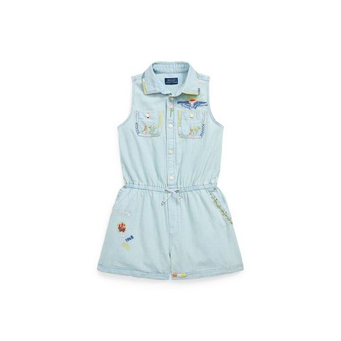 Polo Ralph Lauren Big Girls Embroidered Cotton Chambray Romper