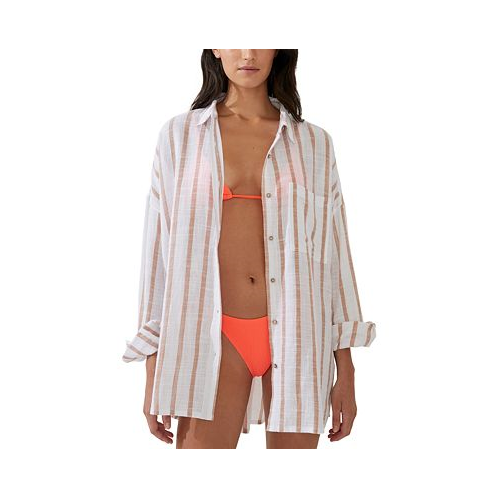 COTTON ON Womens Striped Swing Beach Cover Up Shirt