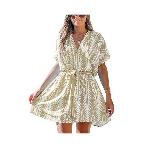 CUPSHE Womens Sash Belted Geo Print Mini Beach Dress