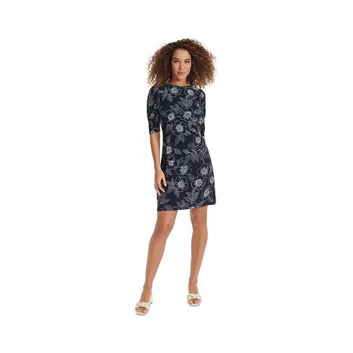 Tommy Hilfiger Womens Floral-Print Ruched-Sleeve Dress