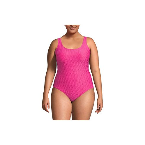 Lands End Plus Size Chlorine Resistant Texture High Leg Soft Cup Tugless One Piece Swimsuit