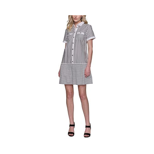 KARL LAGERFELD PARIS Womens Striped Button-Front Dress