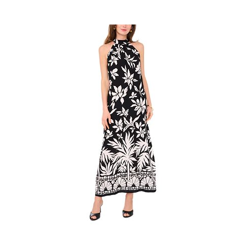Vince Camuto Womens Border-Print Halter Maxi Dress