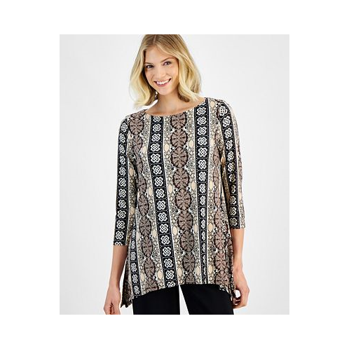 JM Collection Womens Printed 3/4-Sleeve Swing Top