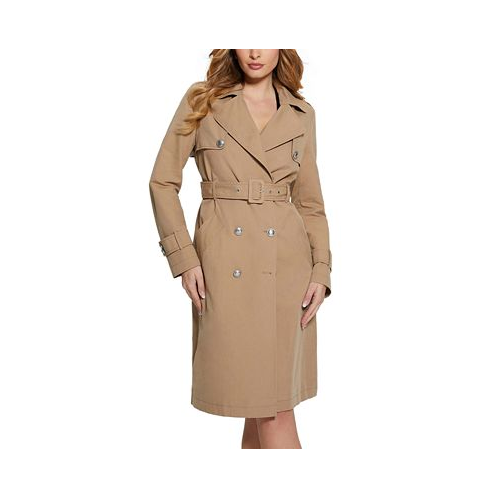 GUESS Womens Jade Double-Breasted Belted Trench Coat