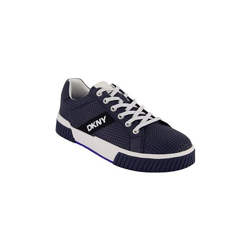 DKNY Mens Perforated Two-Tone Branded Sole Racer Toe Sneakers