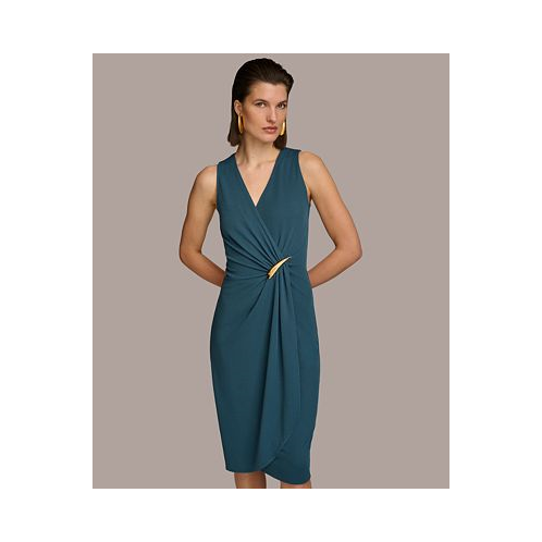 Donna Karan Womens Sleeveless Draped Jersey Midi Dress