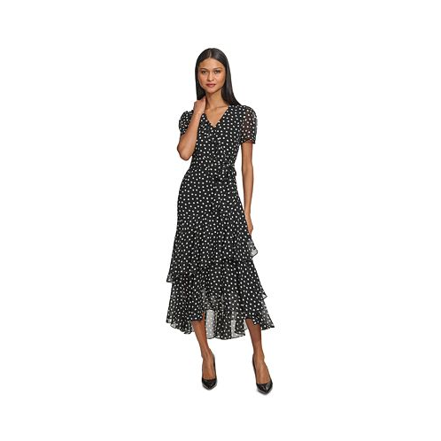 KARL LAGERFELD PARIS Womens Ruffled Polka Dot Maxi Dress