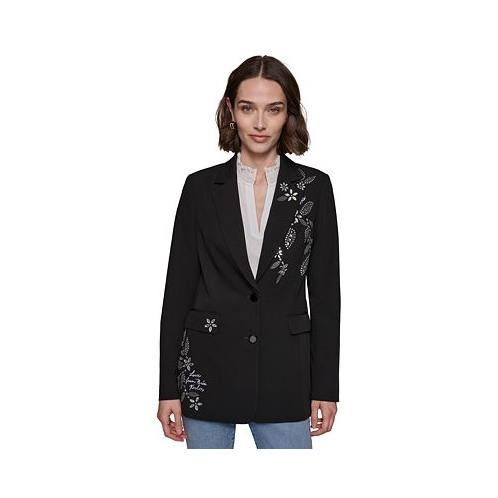 KARL LAGERFELD PARIS Womens Embellished Button-Front Blazer