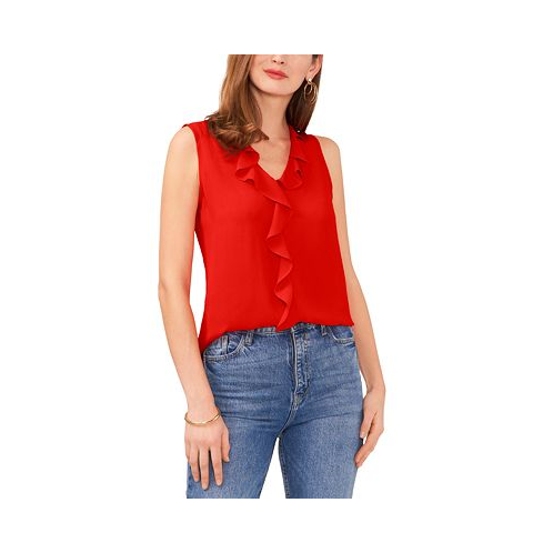 Vince Camuto Womens Solid Sleeveless Ruffled Top