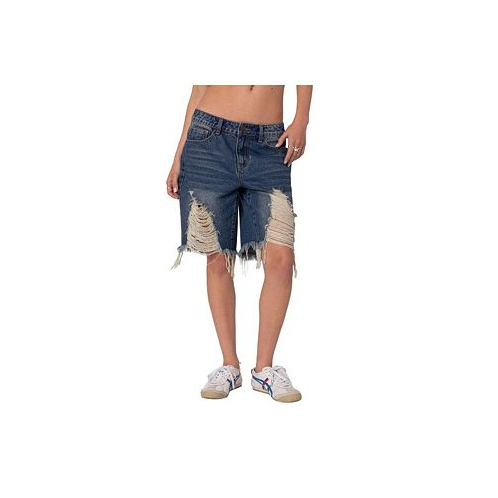 Edikted Womens Distressed Denim Bermuda Shorts