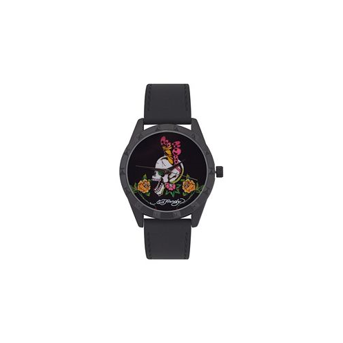 Ed Hardy Womens Matte Black Silicone Strap Watch 40mm